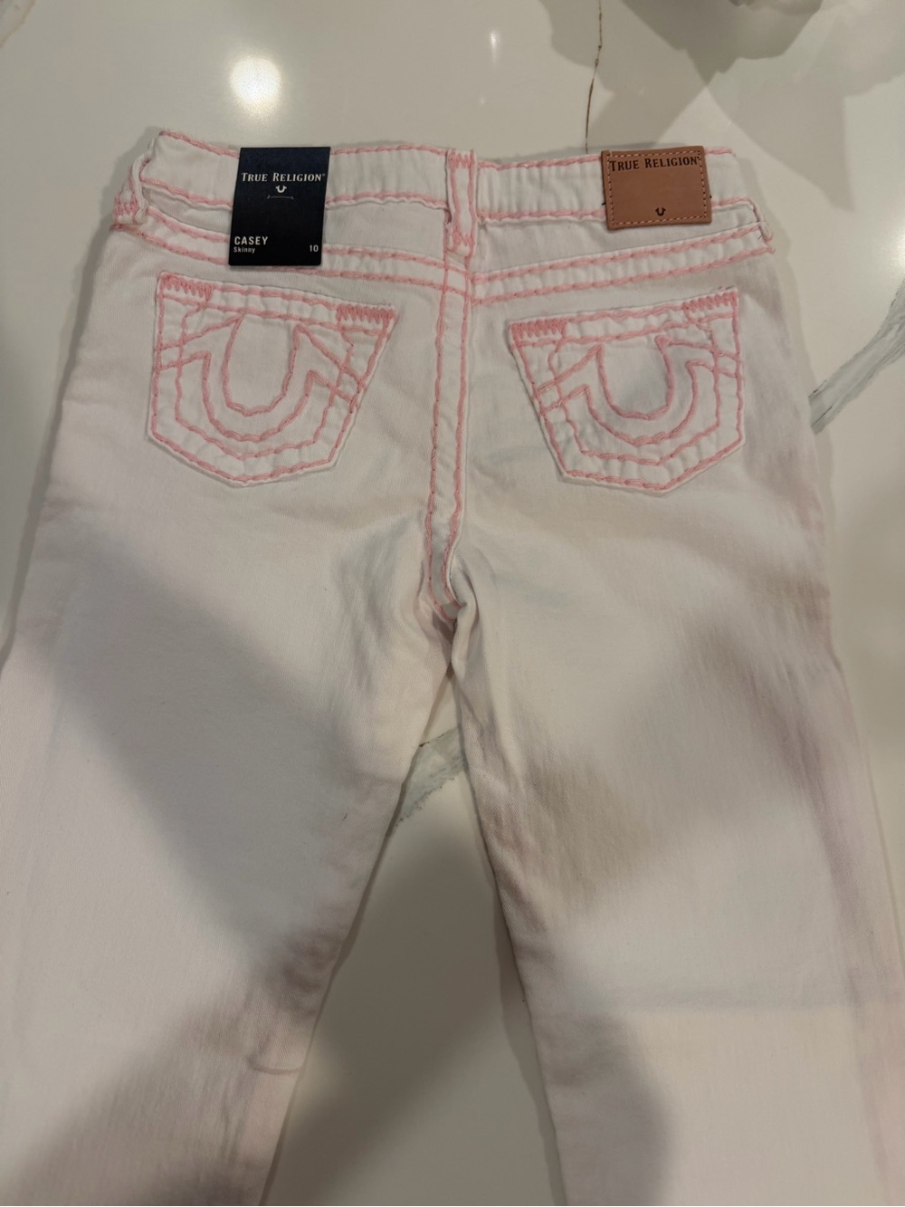 True Religion Kids White Jeans with Pink Stitching